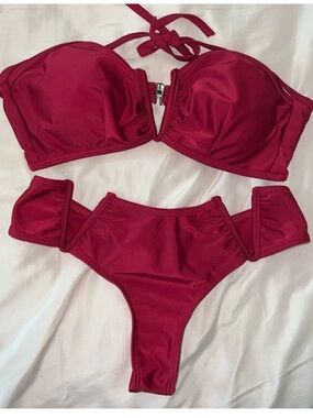 SHEIN • Women’s S • Elegant Strapless Bandeau Bikini Set - Deep Red